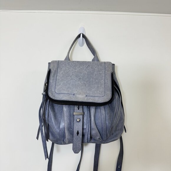 Botkier Warren Leather Backpack Blue Drawstring Zipper Straps - Picture 2 of 13